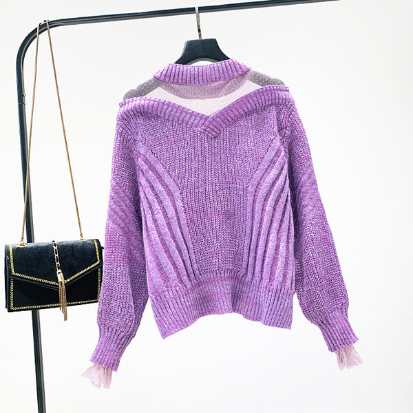 Νέο μοντέλο μοντέρνο γυναικέιο πουλόβερ σε μαύρο και μοβ χρώμα