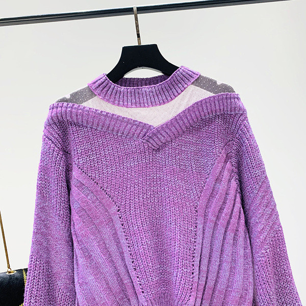 Νέο μοντέλο μοντέρνο γυναικέιο πουλόβερ σε μαύρο και μοβ χρώμα