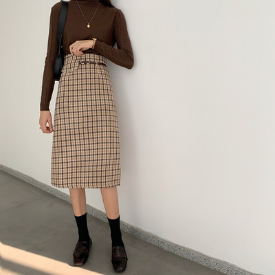 Μακρύ γυναικεία καρό φούστα με ψηλή μέση και ζώνης