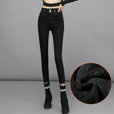 Νέο μοντέλο Λεπτά γυναικεία τζιν με απαλή επένδυση σε μπλε και μαύρο χρώμα