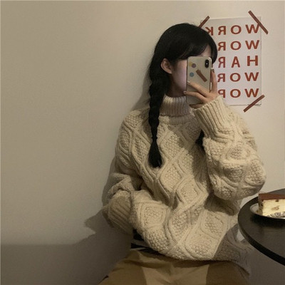 Γυναικείο πουλόβερ με κολάρο πόλο σε μπλε και μπεζ χρώμα