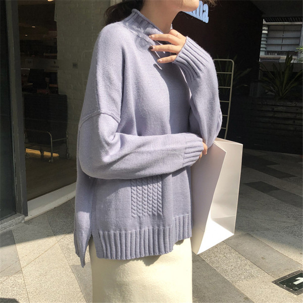 Γυναικείο φαρδύ πουλόβερ με μεγάλο κολάρο σε τρία χρώματα