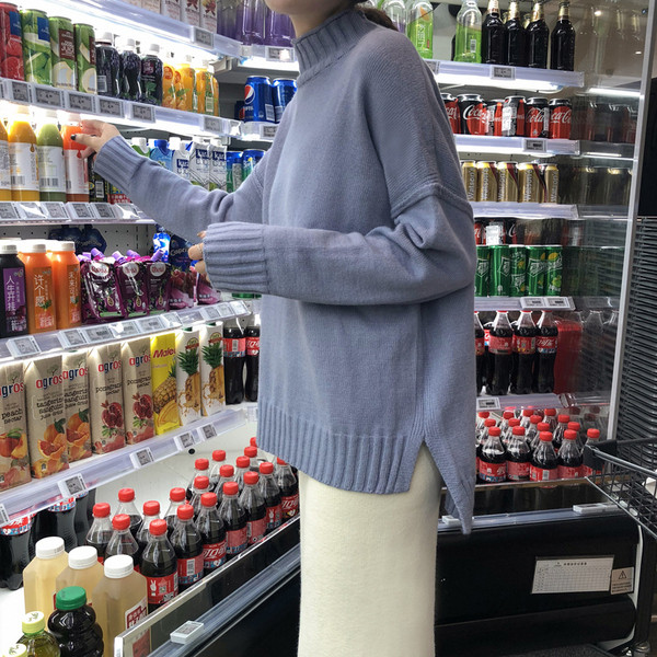 Γυναικείο φαρδύ πουλόβερ με μεγάλο κολάρο σε τρία χρώματα