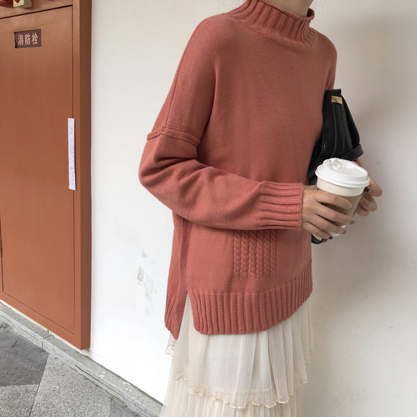 Γυναικείο φαρδύ πουλόβερ με μεγάλο κολάρο σε τρία χρώματα