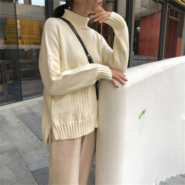 Γυναικείο φαρδύ πουλόβερ με μεγάλο κολάρο σε τρία χρώματα