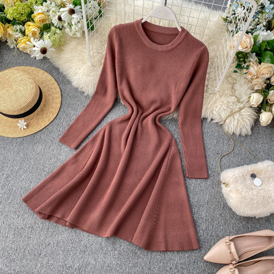 Casual γυναικείο  φόρεμα απλό μοτίβο με οβάλ λαιμόκοψη σε διάφορα χρώματα