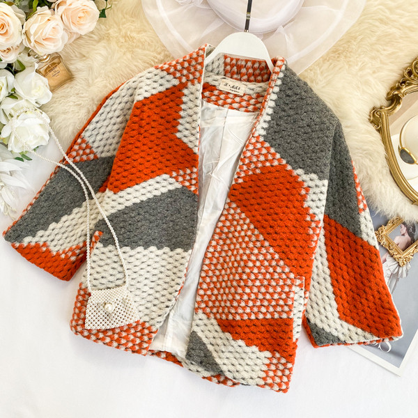 Palton casual de dama fara inchidere cu model colorat