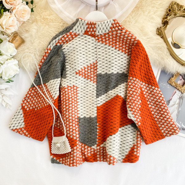 Palton casual de dama fara inchidere cu model colorat