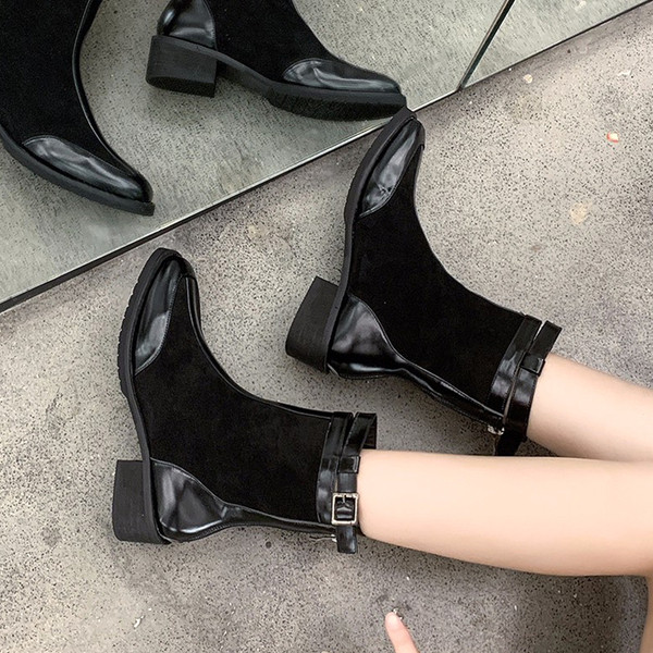 Cizme de dama elegante cu toc joase in negru si bej