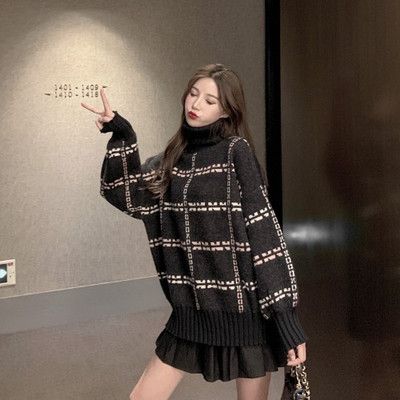 Pulover gros de dama in negru si gri cu model