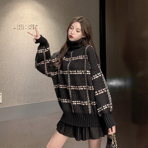 Pulover gros de dama in negru si gri cu model
