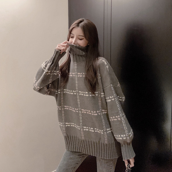 Pulover gros de dama in negru si gri cu model