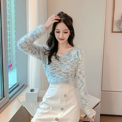 Χρωματιστό γυναικείο πουλόβερ  με λαιμόκοψη O σε διάφορα χρώματα