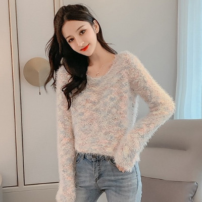 Χρωματιστό γυναικείο πουλόβερ  με λαιμόκοψη O σε διάφορα χρώματα