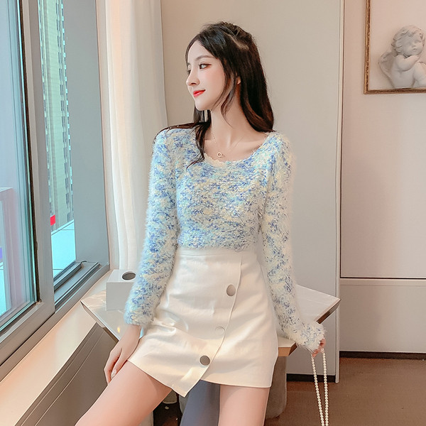 Χρωματιστό γυναικείο πουλόβερ  με λαιμόκοψη O σε διάφορα χρώματα