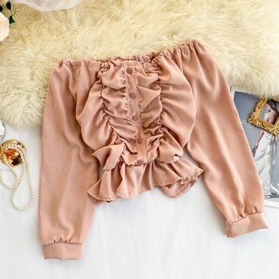 Bluza scurta dama casual cu nasturi si umerii goi in mai multe culori