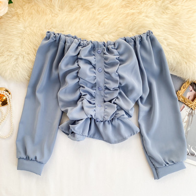 Bluza scurta dama casual cu nasturi si umerii goi in mai multe culori