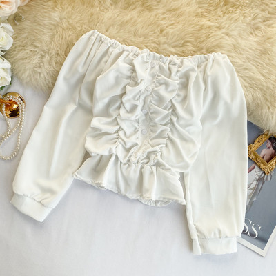 Bluza scurta dama casual cu nasturi si umerii goi in mai multe culori