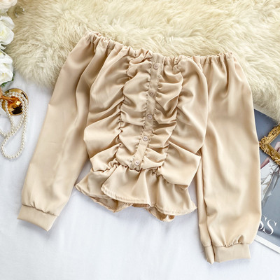 Bluza scurta dama casual cu nasturi si umerii goi in mai multe culori