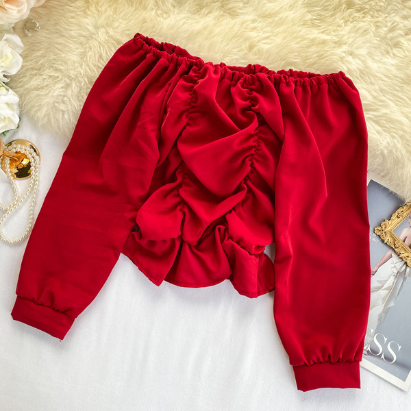 Bluza scurta dama casual cu nasturi si umerii goi in mai multe culori