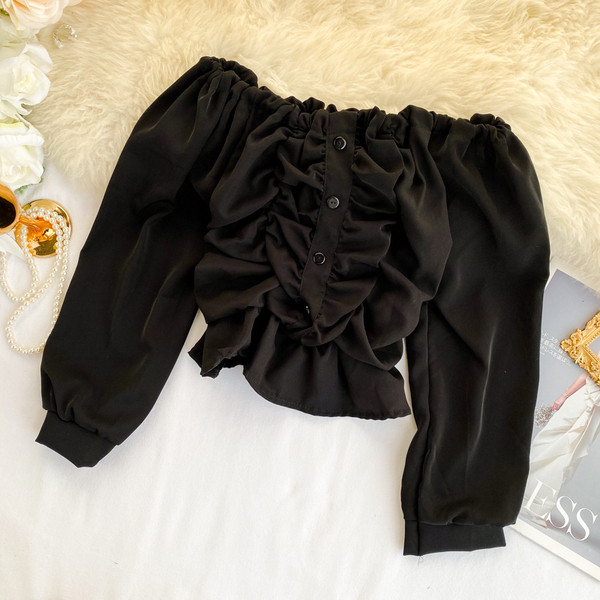 Bluza scurta dama casual cu nasturi si umerii goi in mai multe culori