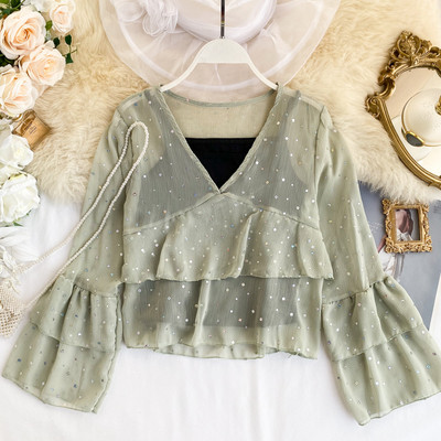 Cămașă modernă de damă cu decolteu spitz în mai multe culori