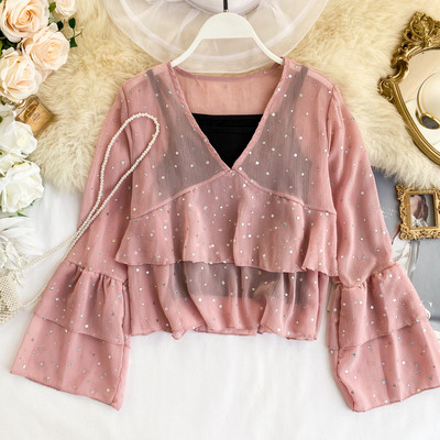 Cămașă modernă de damă cu decolteu spitz în mai multe culori