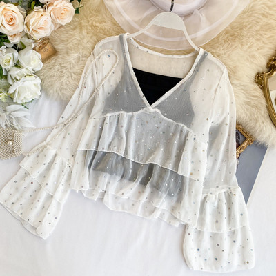 Cămașă modernă de damă cu decolteu spitz în mai multe culori