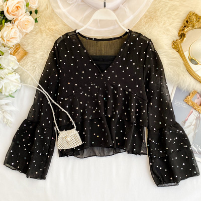 Cămașă modernă de damă cu decolteu spitz în mai multe culori