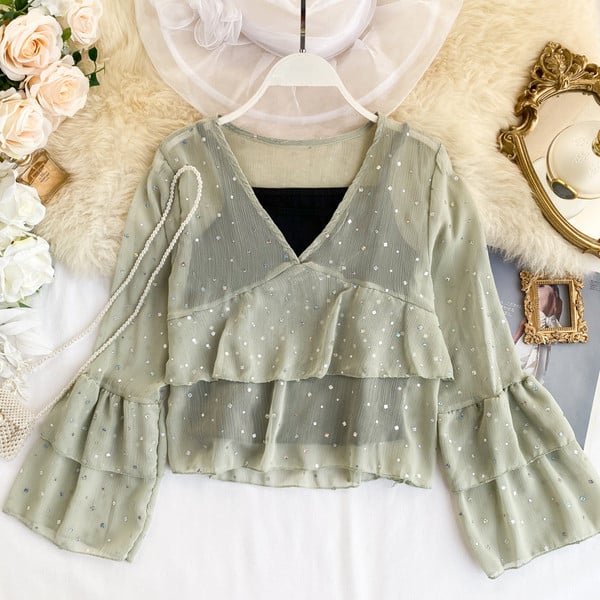 Cămașă modernă de damă cu decolteu spitz în mai multe culori