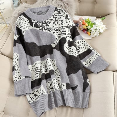 Γυναικείο casual πουλόβερ με ωοειδές λαιμόκοκκο και χρωματικό μοτίβο σε τρία χρώματα