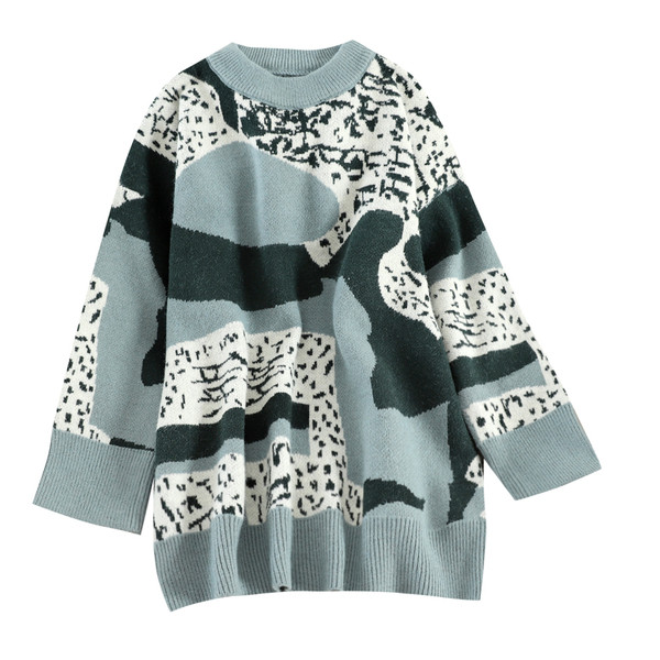 Γυναικείο casual πουλόβερ με ωοειδές λαιμόκοκκο και χρωματικό μοτίβο σε τρία χρώματα