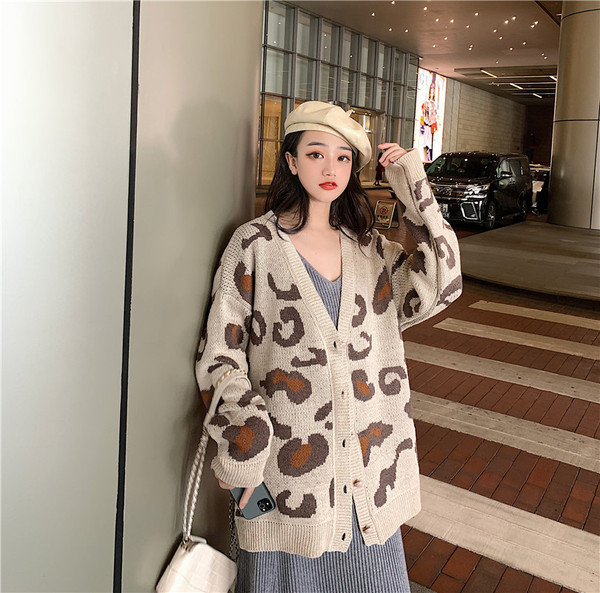 Cardigan lung de damă cu model animal în trei culori