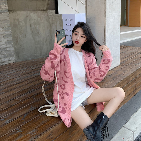 Cardigan lung de damă cu model animal în trei culori