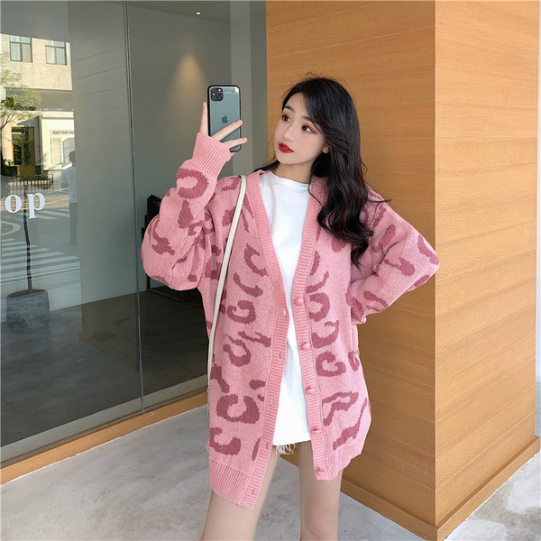 Cardigan lung de damă cu model animal în trei culori