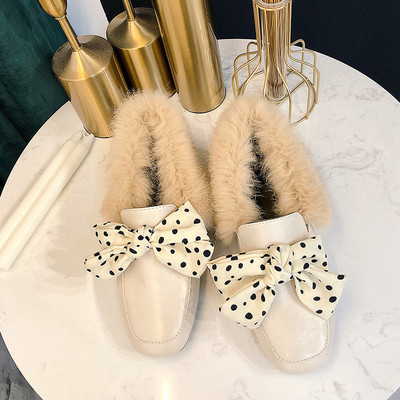 Pantofi casual dama cu puf si panglica