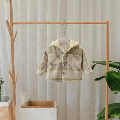 Μοντέρνο παιδικό παλτό για αγόρια με κουκούλα και κουμπιά