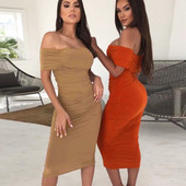 Κομψό γυναικείο φόρεμα με μανίκια και βαθύ λαιμόκοψη σε δύο χρώματα