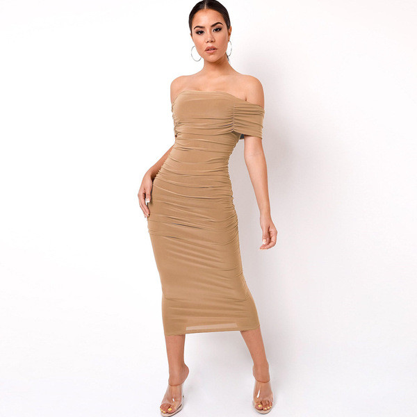 Κομψό γυναικείο φόρεμα με μανίκια και βαθύ λαιμόκοψη σε δύο χρώματα