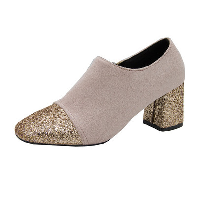 Pantofi de dama cu element stralucitor in bej si negru