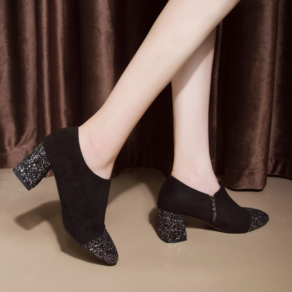 Pantofi de dama cu element stralucitor in bej si negru