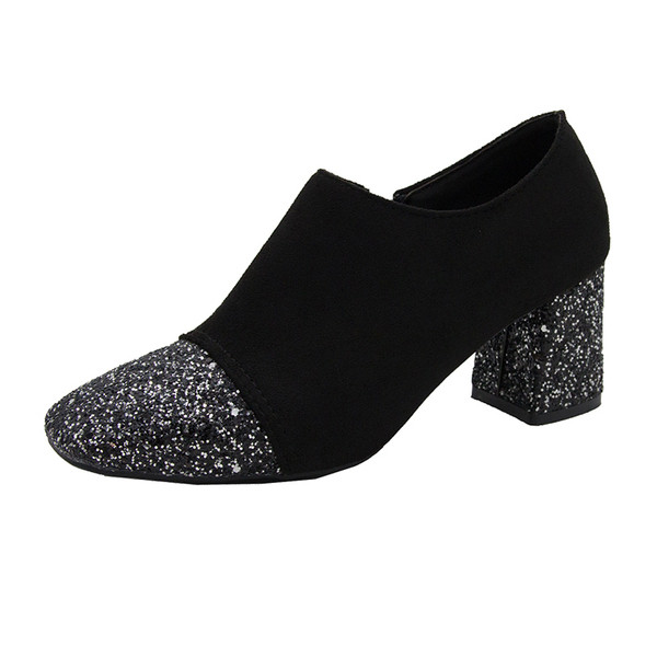 Pantofi de dama cu element stralucitor in bej si negru