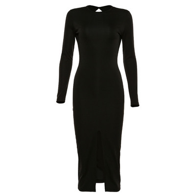 Rochie lungă de damă modernă, cu fante și mâneci lungi în roșu și negru