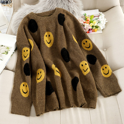 Modern női pulóver barna és bézs színben