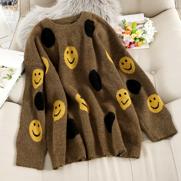 Modern női pulóver barna és bézs színben