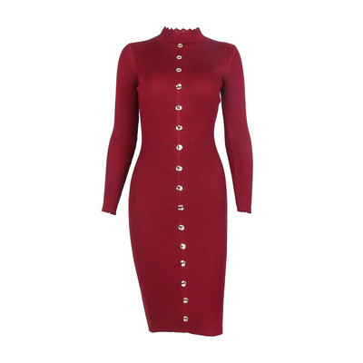 Rochie scurta de dama moderna cu maneci lungi si nasturi in trei culori