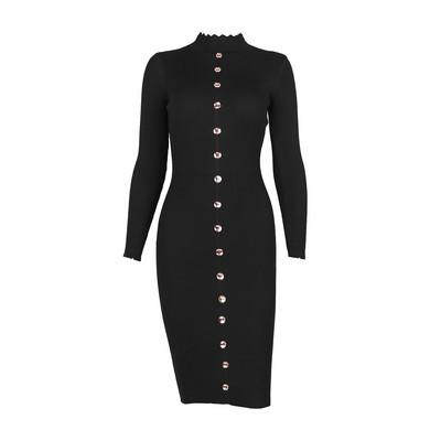 Rochie scurta de dama moderna cu maneci lungi si nasturi in trei culori