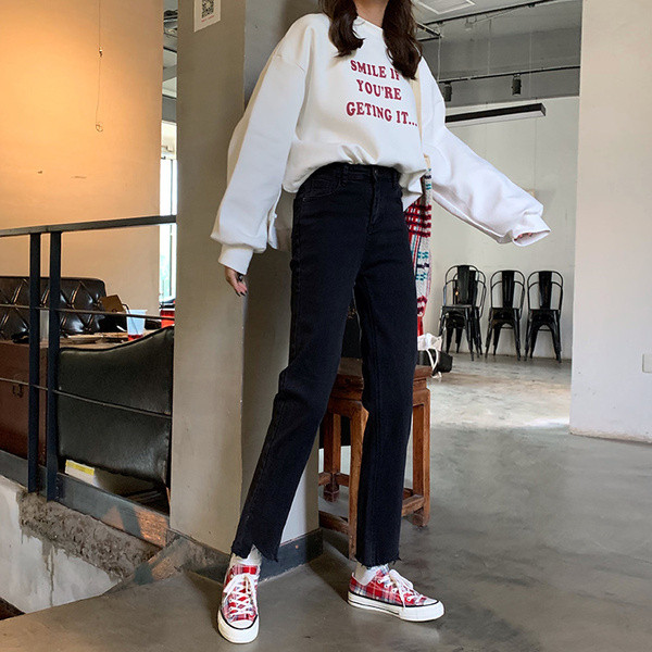 Blugi lungi de dama de culoare neagra - model drept