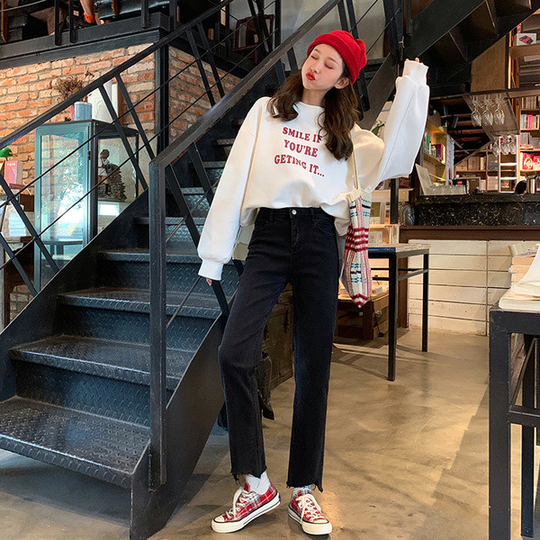 Blugi lungi de dama de culoare neagra - model drept