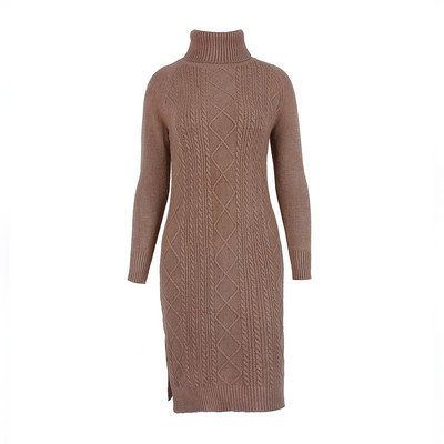 ΝΕΟ μοντέλο πλεκτό γυναικείο φόρεμα με υψηλό γιακά και χωρισμένο σε διάφορα χρώματα